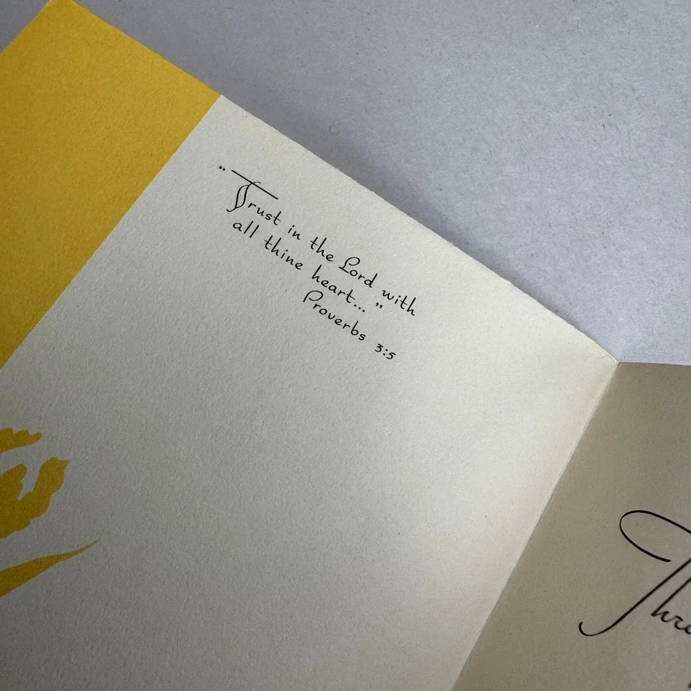 Vintage Doehla Fine Arts Get Well Message‎ Card Religious Proverbs 3:5 Iris Bird